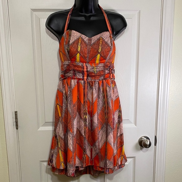 Guess Orange and Yellow Patterned Mini Dress Size 6 - Picture 1 of 9